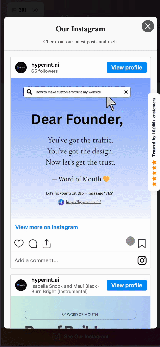 Real Instagram content, played on your website
